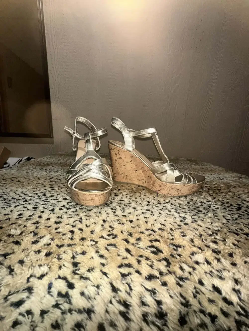 Brash Women's Gold Metallic Strappy Cork Platform Wedge Sandals Size 10